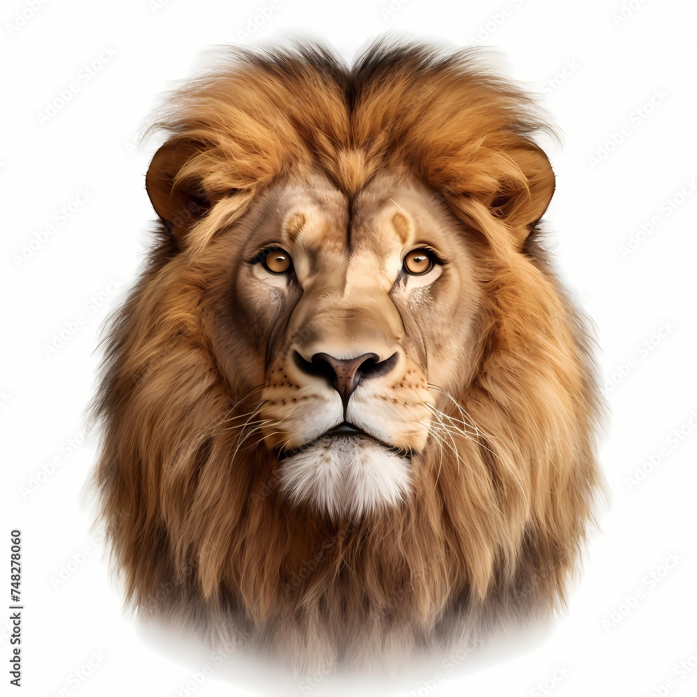 lion face shot isolated on transparent background cutout