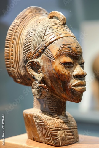 a wooden statue of a woman