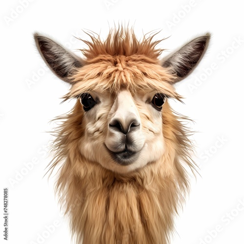 Close up of a llama face shot isolated on white background, Transparent cutout © Michel 