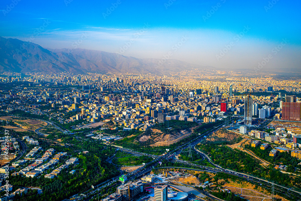 Aerial View of Tehran Cityscape at Dusk, Iran