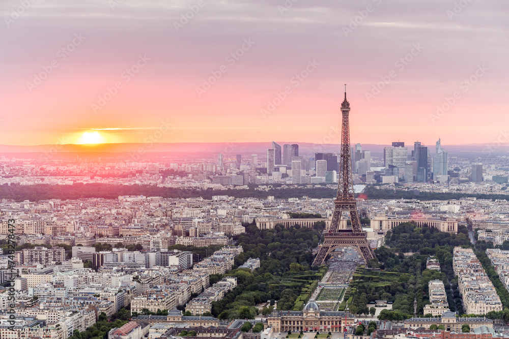 Panorama of Paris from above at sunset