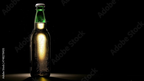 Cold Beer Bottle on Black Background