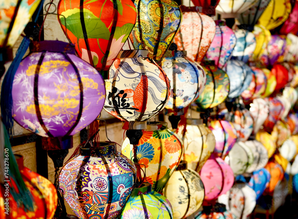 Brightly lanterns coloured lanterns filled with light