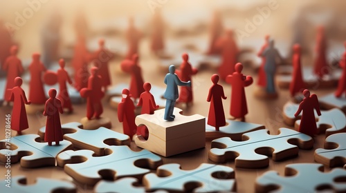 Missing employees and worker shortage or labour shortages as as employers are looking for needed workers and workforce job vacancies concept on a puzzle background photo