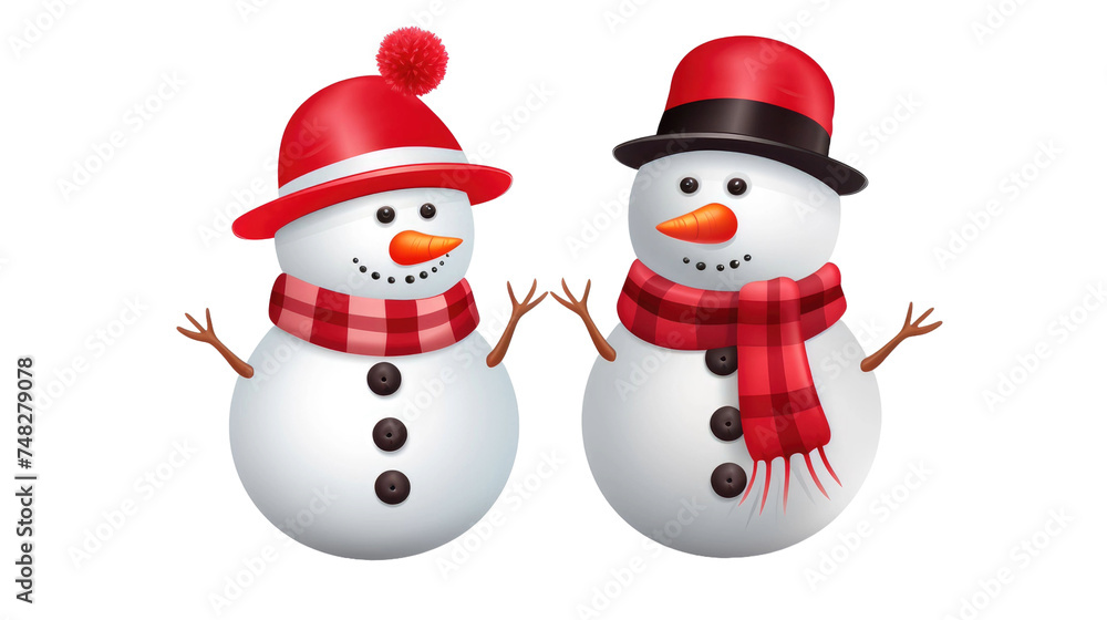 Set of two snowman Christmas decorations isolated on transparent a white background 
