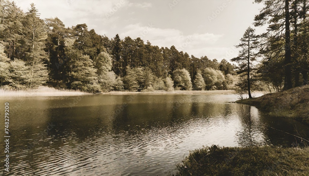 Fototapeta premium Lago en medio de un bosque nostalgia color beige