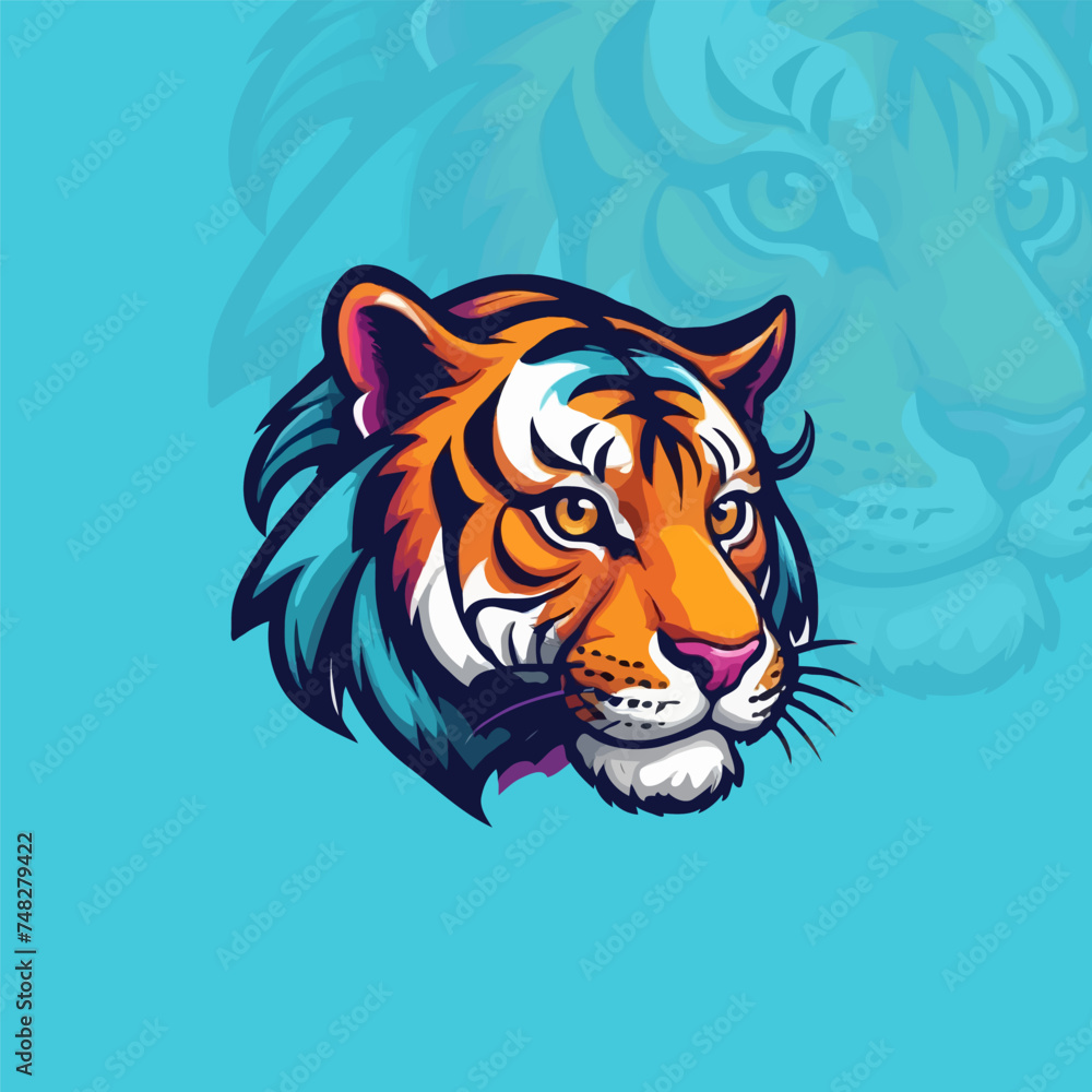 Obraz premium Colorful Cute Tiger vector mascot illustration. Tiger. Roaring tiger logo. Tiger growling, grinning Beautiful, breathtaking tiger