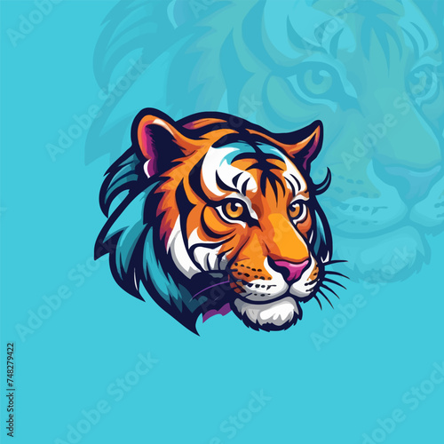 Fototapeta Naklejka Na Ścianę i Meble -  Colorful Cute Tiger vector mascot illustration.
Tiger. Roaring tiger logo. Tiger growling, grinning  Beautiful, breathtaking tiger