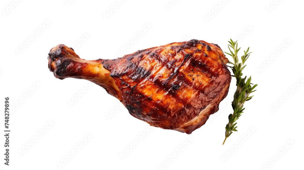 Tasty grilled chicken leg on white background, BBQ food Tasty grilled chicken leg on white background, BBQ food