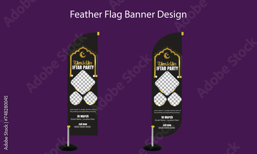 Ramadan Iftar Invitation Feather vector flag design