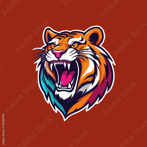 Colorful Tiger roaring vector mascot illustration. Tiger. Roaring tiger logo. Tiger growling  grinning  Beautiful  breathtaking tiger