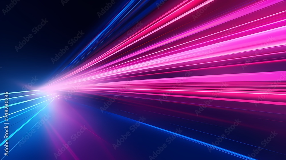 Blue pink and purple neon glow laser beam light lines moving fast,digital, high speed internet, cyberpunk, techonogy backdrop. futuristic abstract background.
