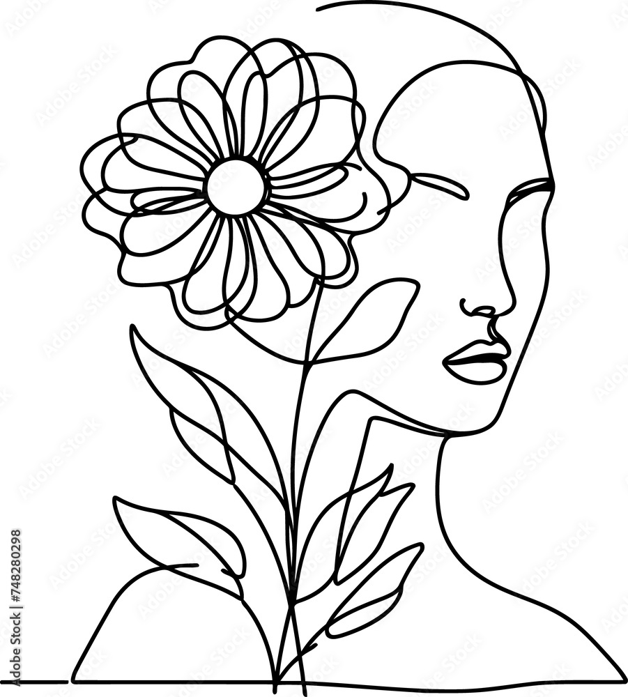 woman face with flower in continuous line drawing minimalist, simplicity contour, woman face with flower in continuous line drawing minimalist, simplicity contour,