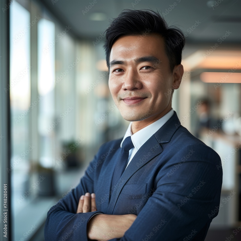 Portrait of a Chinese male businessman 25-40 years in a suit against the background of an office Portrait of a Chinese male businessman 25-40 years in a suit against the background of an office