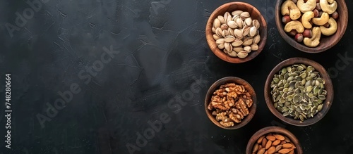 Nuts And Seeds In Wooden Bowls