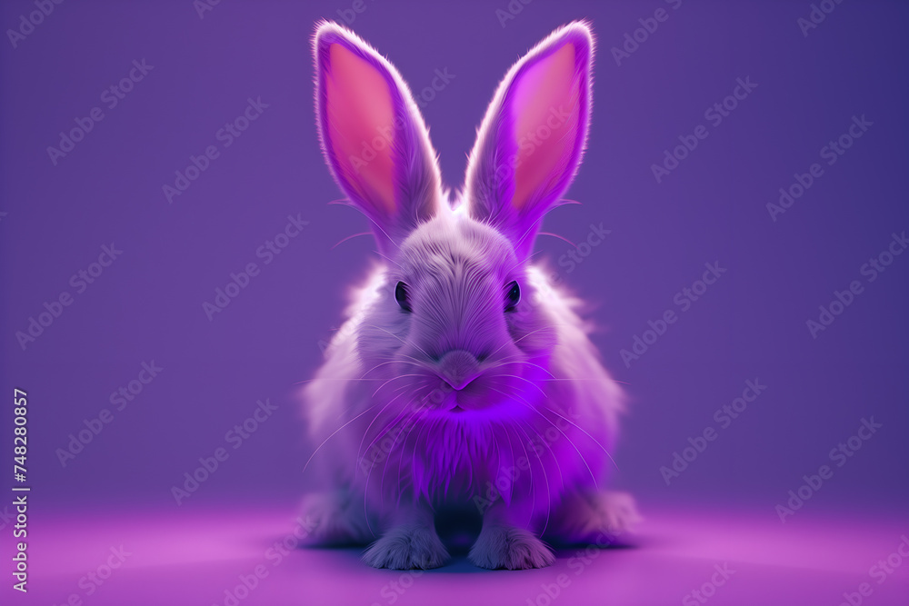 Obraz premium Cute Easter bunny on a purple background