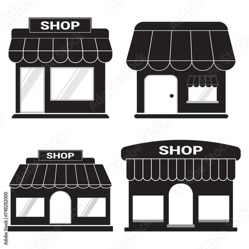 shop building icon set, Convenience store, shop material set, Marketplace vector icon set. Retail outlet vector symbol for UI design.