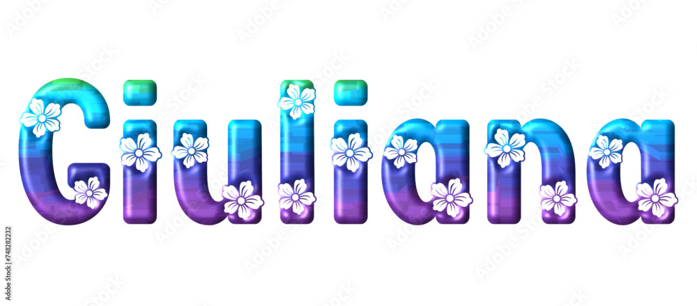 Giuliana - multicolor - written with engraved typical Hawaiian hibiscus flowers- ideal for websites, e-mail, sublimation greetings, banners, cards, t-shirt, sweatshirt, prints, cricut,	 - obrazy, fototapety, plakaty 