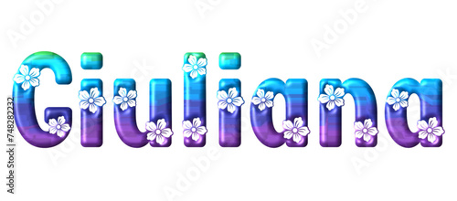 Giuliana - multicolor - written with engraved typical Hawaiian hibiscus flowers- ideal for websites, e-mail, sublimation greetings, banners, cards, t-shirt, sweatshirt, prints, cricut, 