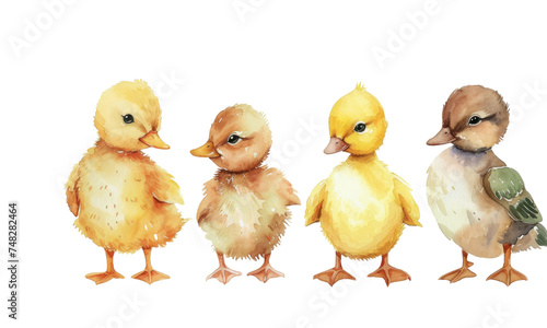 Cute yellow duck watercolour vector illustration isolated on white background photo