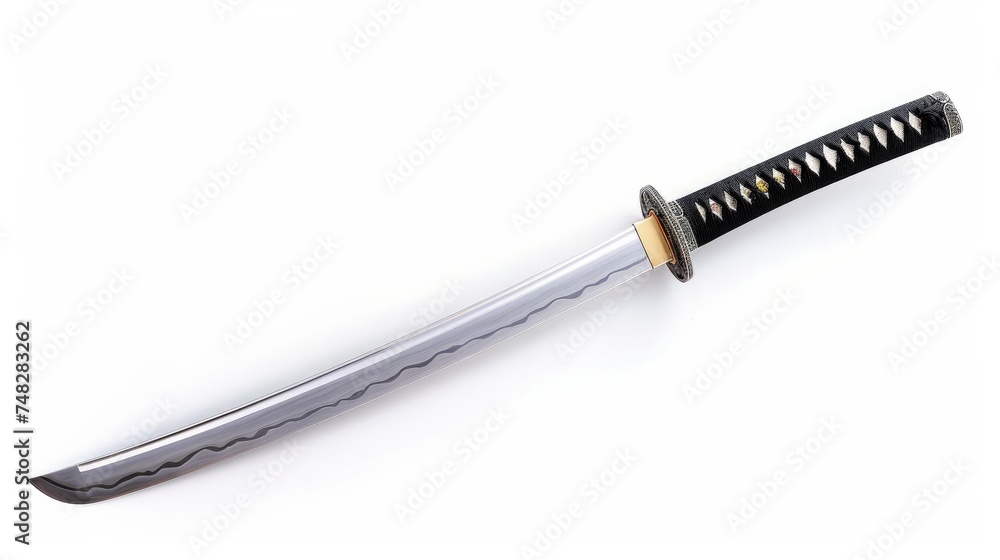 A sword displayed diagonally, isolated on a white background A sword displayed diagonally, isolated on a white background