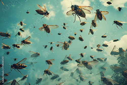 Cicadas Invasion, a Huge Number of Cicadas in City, Clouds of Insects, Locusts Invasion photo