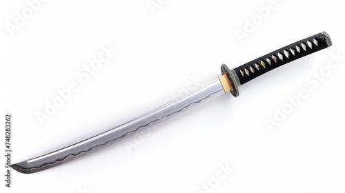 A sword displayed diagonally, isolated on a white background
