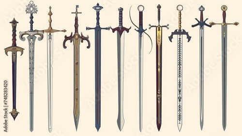 A set of swords, sabres, and longswords designed for heraldry purposes. You can also find a JPEG version in the gallery