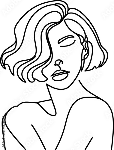 female hairstyle in continuous line drawing minimalist  simplicity contour 