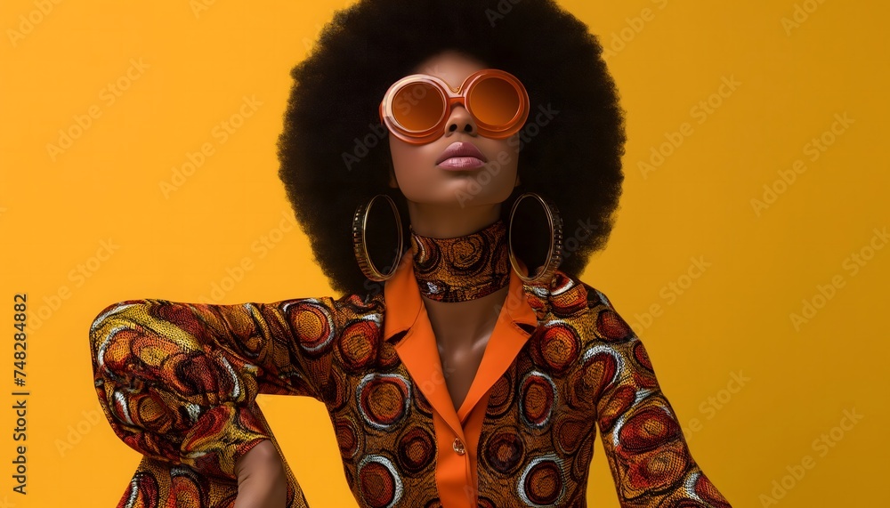 cool 70's disco fashion black woman model retro vintage style afro 