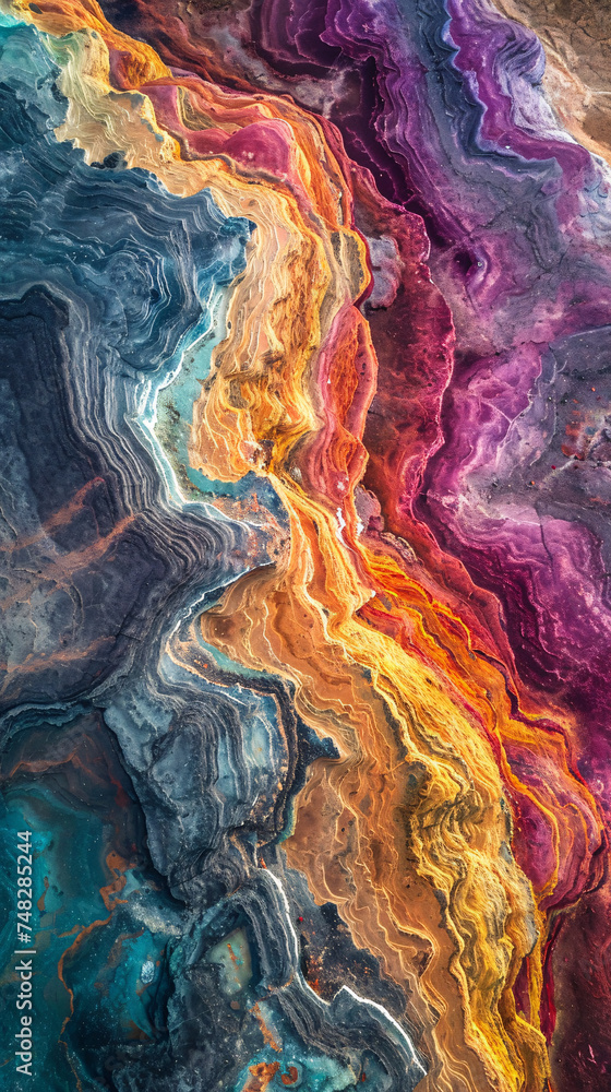 Naklejka premium Aerial view photo of a multicolored mineral deposit