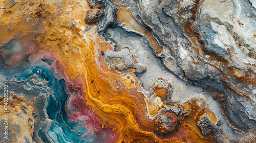 Aerial view photo of a multicolored mineral deposit