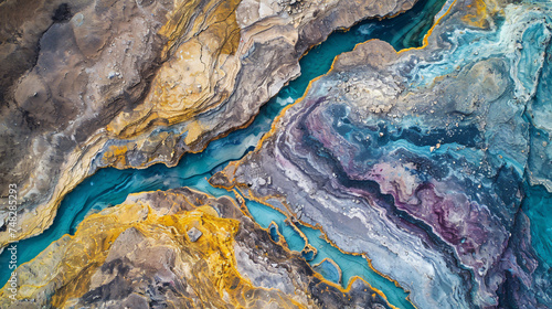 Aerial view photo of a multicolored mineral deposit