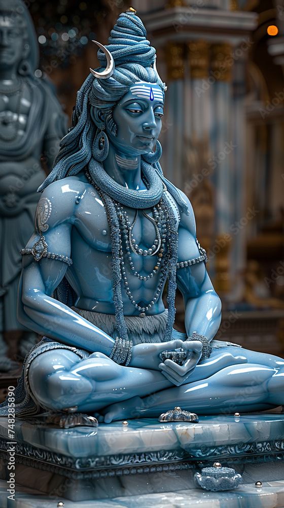 Lord Shiva statue close up portrait. Young handsome indian god. AI Generative Lord Shiva statue close up portrait. Young handsome indian god. AI Generative