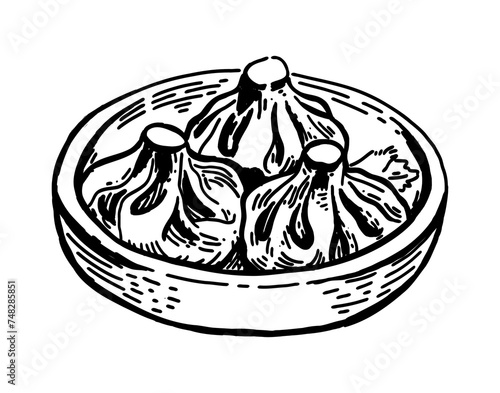 Khinkali. Dish of Georgian cuisine. Vector illustration on white background