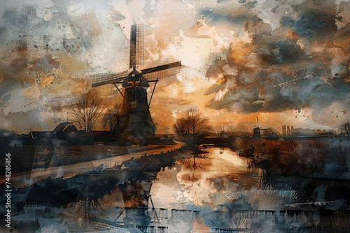 Wallpaper Mural impressionism art dutch windmill Torontodigital.ca