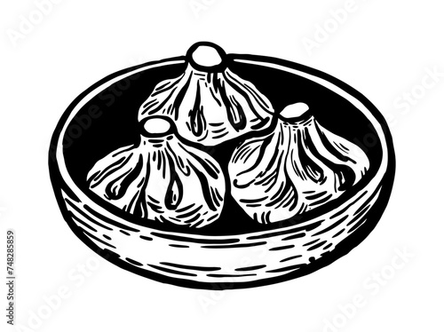 Khinkali. Dish of Georgian cuisine. Vector illustration on white background