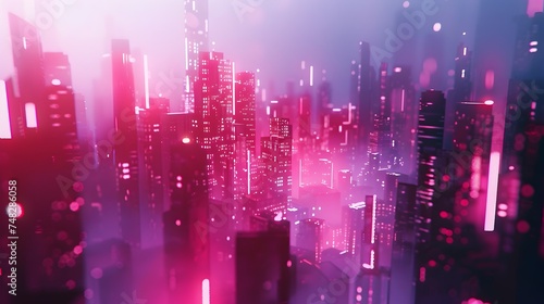 Vibrant Pink Cityscape with Glowing Neon Lights