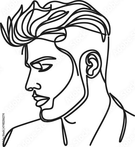 male hairstyle  in continuous line drawing minimalist, simplicity contour,