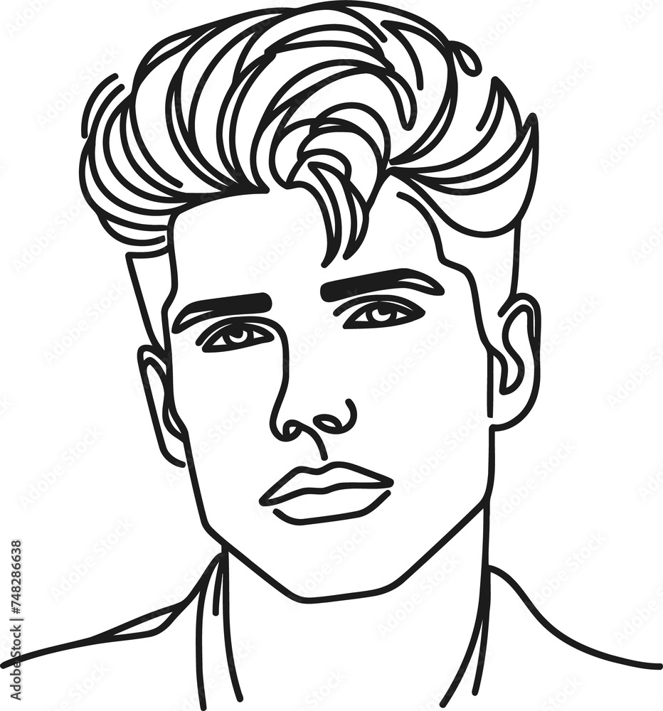 male hairstyle  in continuous line drawing minimalist, simplicity contour,