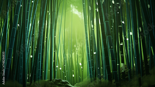 Bamboo forest  tall bamboo stalks  tranquil and Zen green background