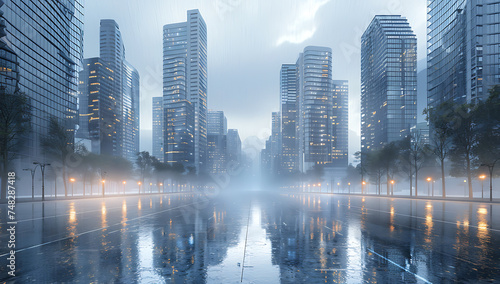 3d rendering of a city street with modern buildings a photo