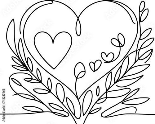 heart, love in continuous line drawing minimalist, simplicity contour.