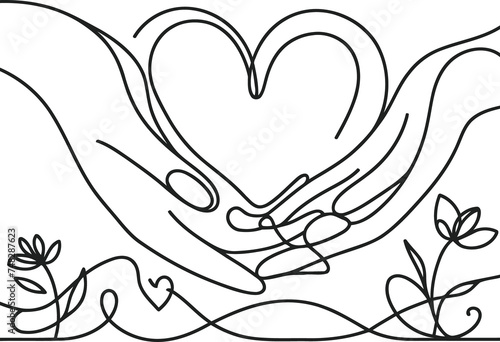 heart, love in continuous line drawing minimalist, simplicity contour.