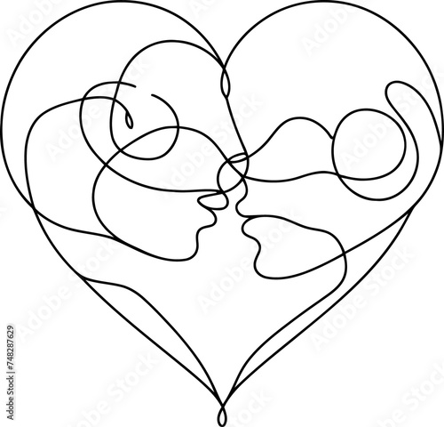 heart, love in continuous line drawing minimalist, simplicity contour.