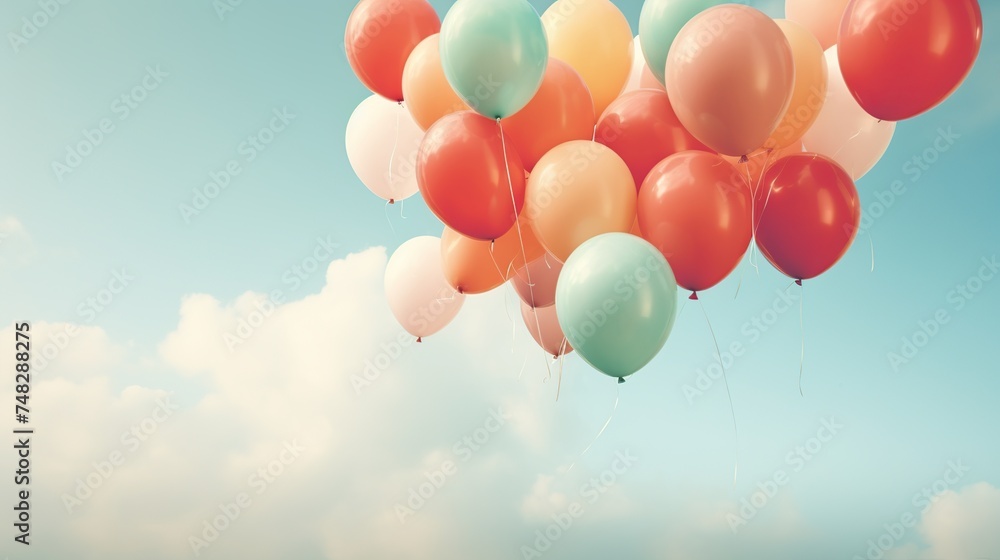 Colorful balloons in the blue sky - vintage effect style pictures.