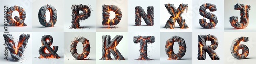 Raw stone and lava 3D Lettering Typeface. AI generated illustration © vector_master