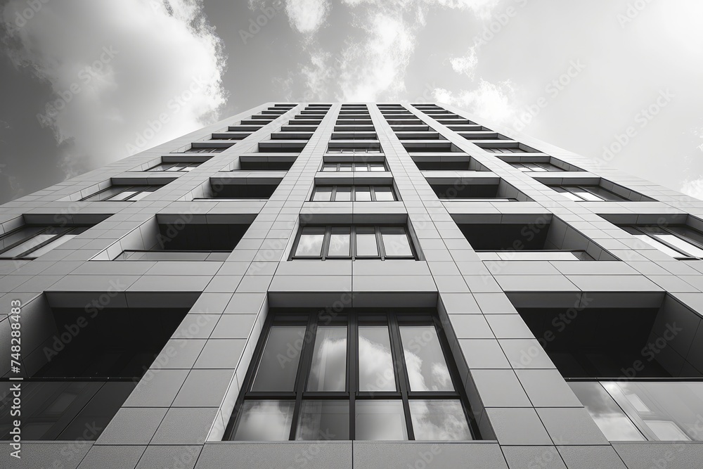 Black and white photo. Beautiful modern architecture of the building Black and white photo. Beautiful modern architecture of the building