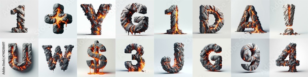 Obraz premium Raw stone and lava 3D Lettering Typeface. AI generated illustration