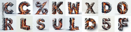 Raw stone and lava 3D Lettering Typeface. AI generated illustration © vector_master